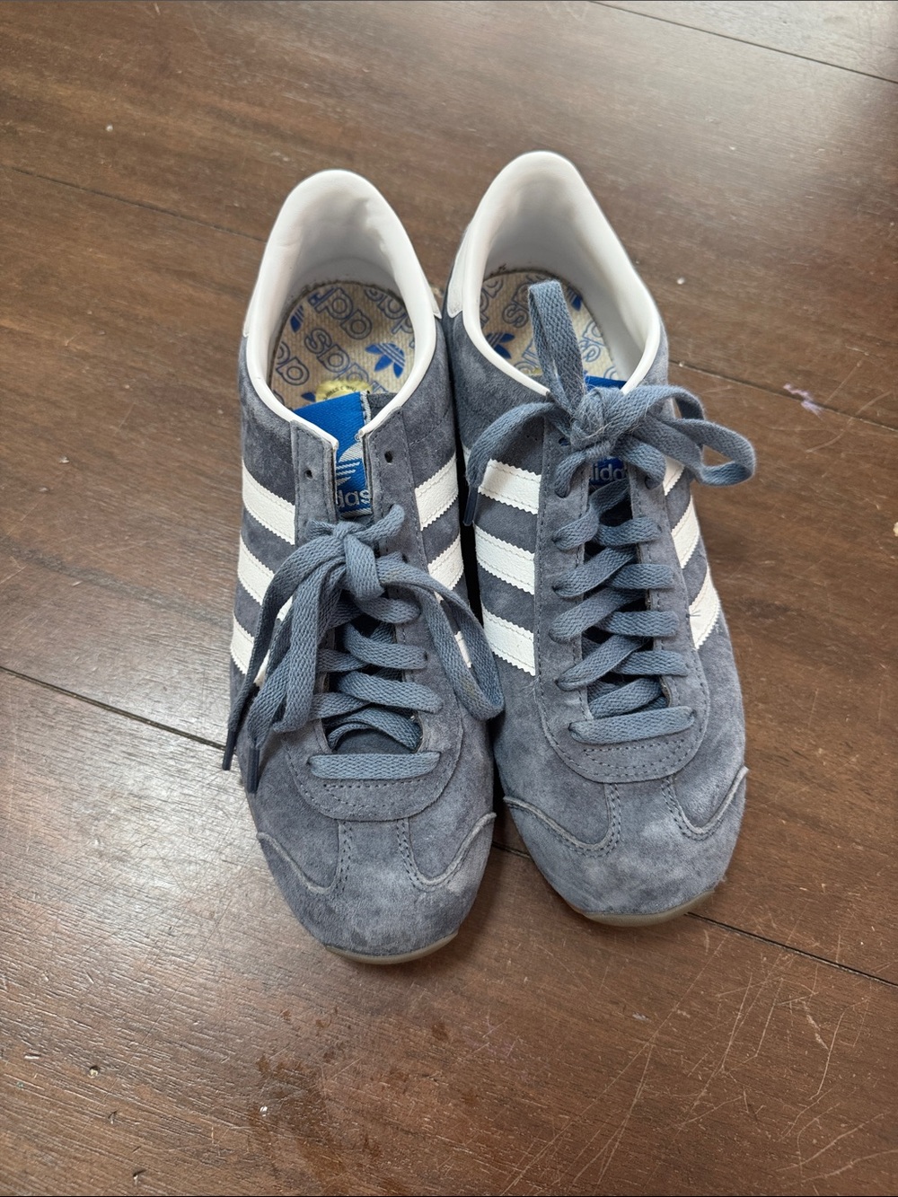 adidas light blue Suede Sneakers with White Stripes